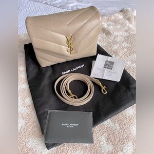 Saint Laurent Loulou Toy strap bag in dark beige.